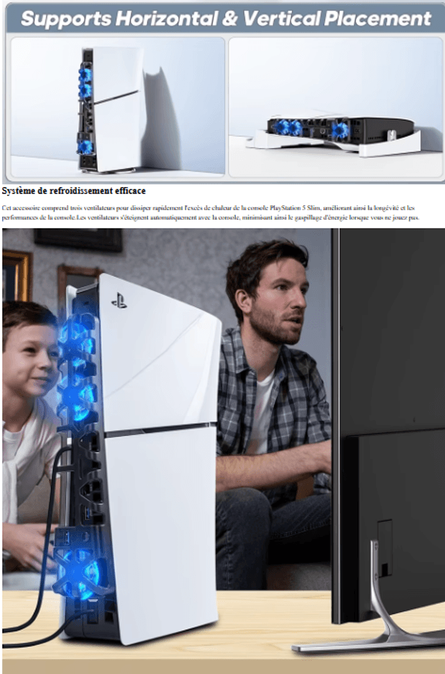 Ventilateur de refroidissement à grande vitesse à lumière bleue arrière: Uniquement pour console PS5 Slim UHD et  PS5 Slim Digital
