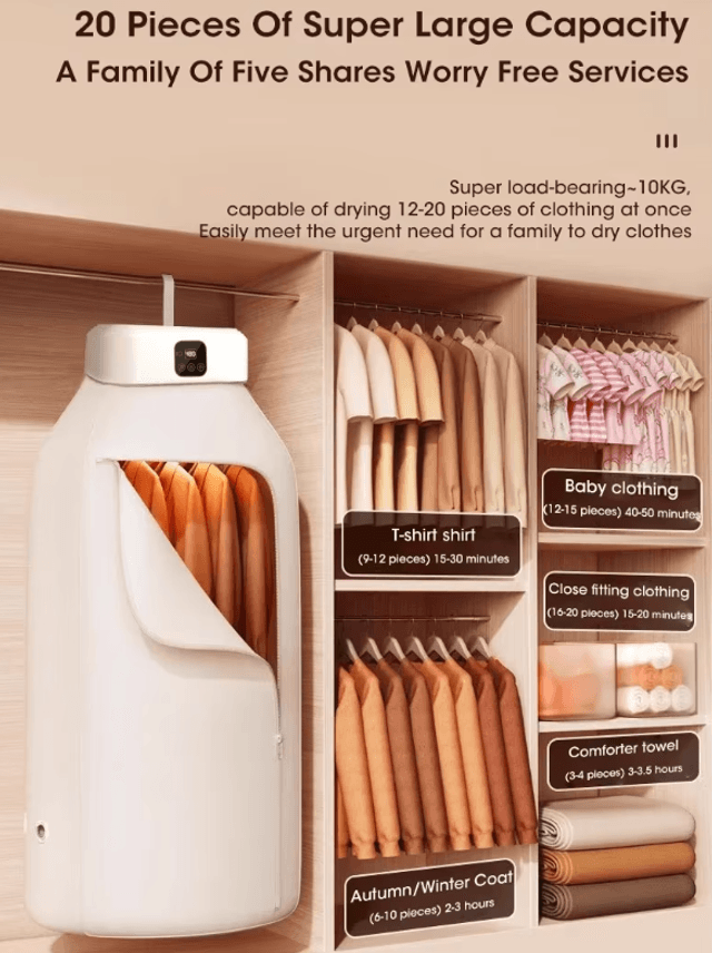 Sèche-linge portable intelligente , Multifonctionnelle ,Chauffage rapide Séchage des vêtements Silencieux et à faible consommation d’énergie