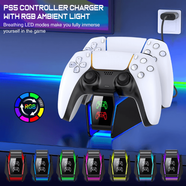 Chargeur de contrôleur PS5 avec lumière RGB, station de charge à double support, accessoires de Station de charge pour PlayStation 5