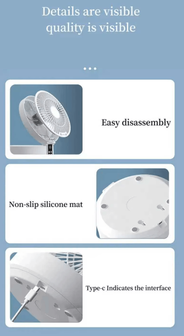 Puissant Ventilateur portable maison & bureau 3 en 1 avec télécommande  circulation Ventilation sur 180 ° lumières LED ,batterie autonomie 3-6 heures