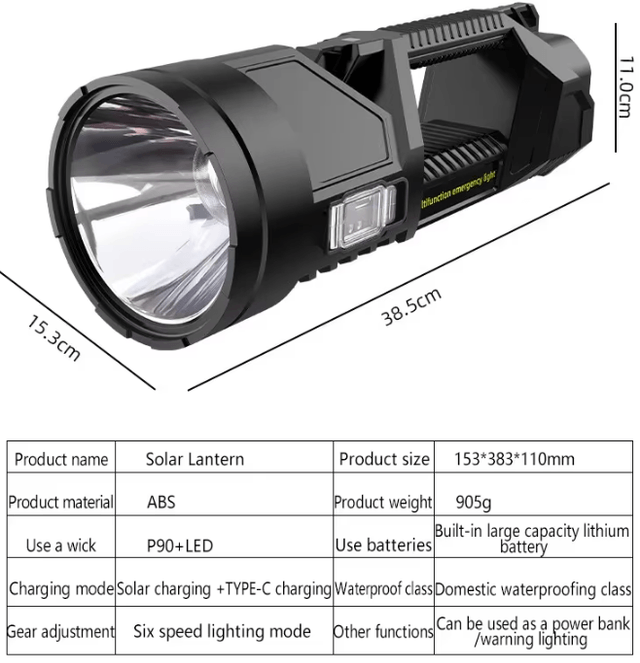 Projecteur ultra puissant grande capacité batterie au Lithium lampe Rechargeable avec  batterie externe, lampe rechargeables solaire