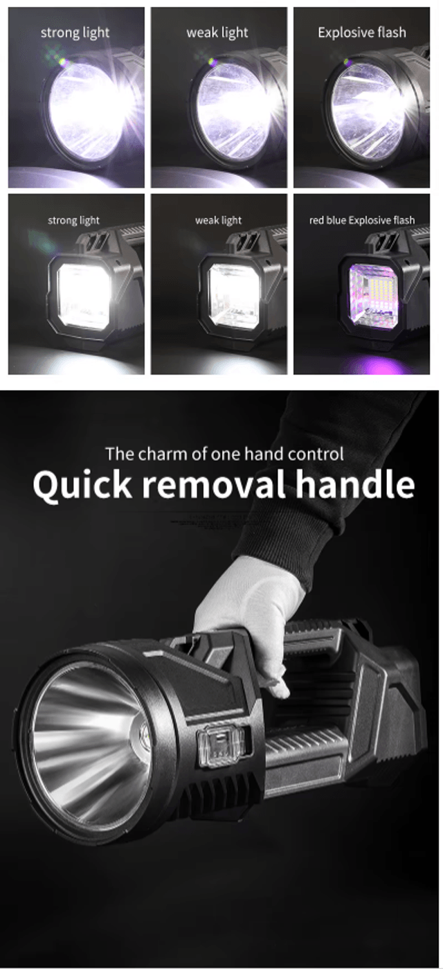 Projecteur ultra puissant grande capacité batterie au Lithium lampe Rechargeable avec  batterie externe, lampe rechargeables solaire