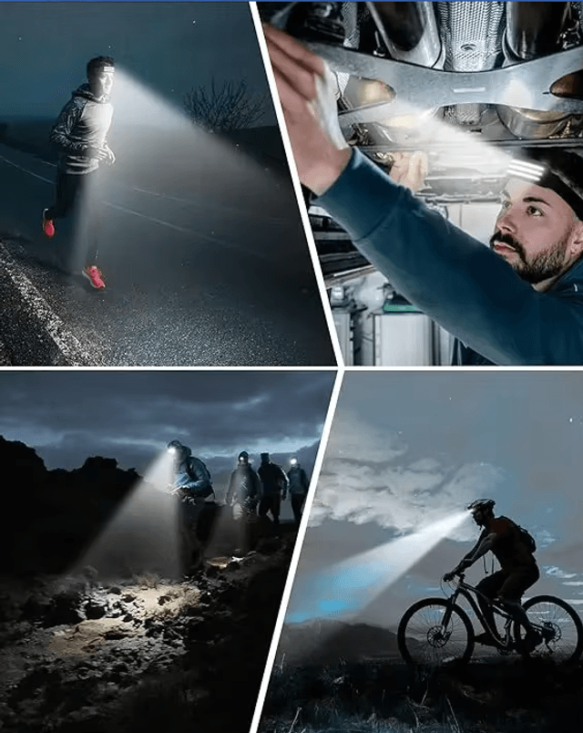 Lampe frontale à induction 5 MODES LED avec batterie intégrée, lampe de poche USB Ultra puissant, multi-usage camping en plein air
