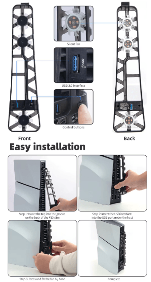 Ventilateur de refroidissement à grande vitesse à lumière bleue arrière: Uniquement pour console PS5 Slim UHD et  PS5 Slim Digital