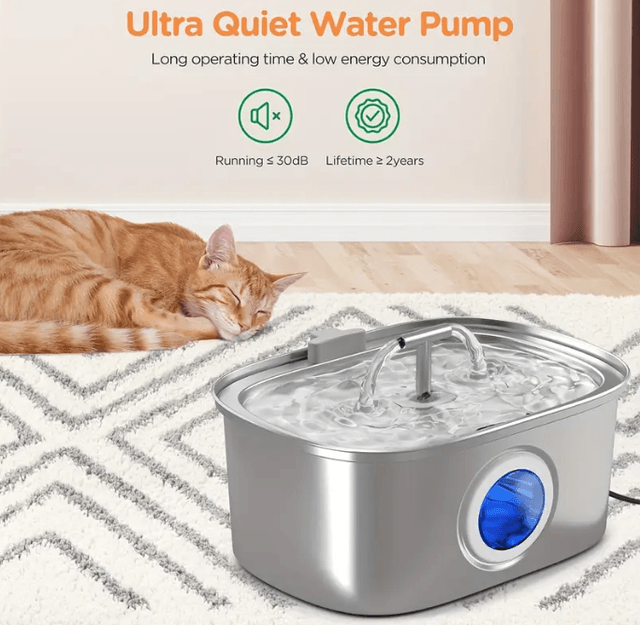 Fontaine a Eau Intelligente Pour Chats et chiens En Acier Inoxydable de 3,2 L Avec Fenêtre de Niveau D'eau, Distributeur D'eau  Automatique 