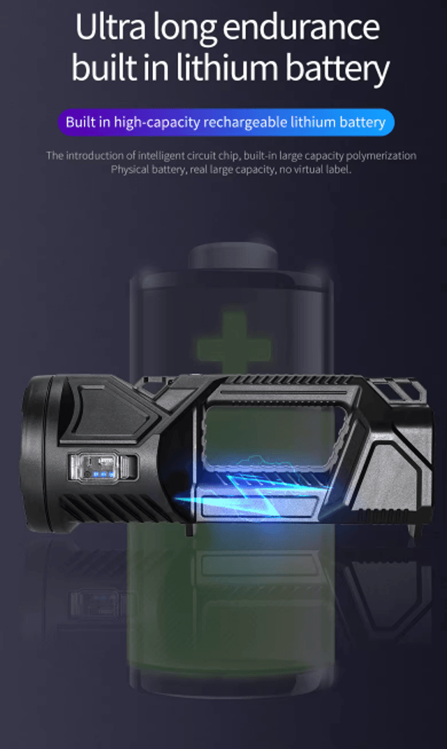Projecteur ultra puissant grande capacité batterie au Lithium lampe Rechargeable avec  batterie externe, lampe rechargeables solaire