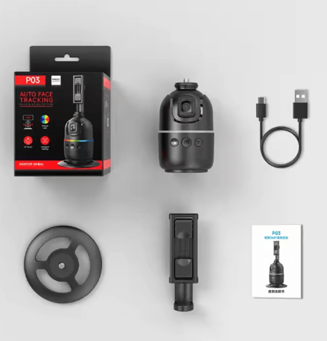 Trépied de suivi automatique du visage/du corps, aucune application nécessaire, support de téléphone rotatif à 360 °
