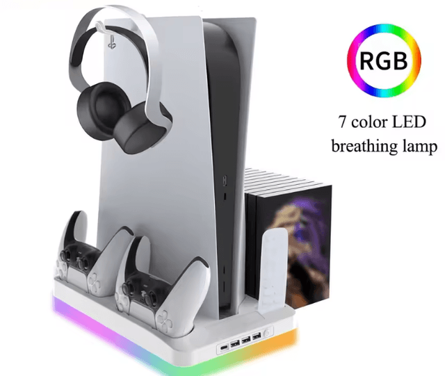 Station de Charge de Refroidissement PS5 avec lumières LED et Ventilateurs, Support de Charge Rapide avec Double contrôleur de Charge pour PS5 UHD