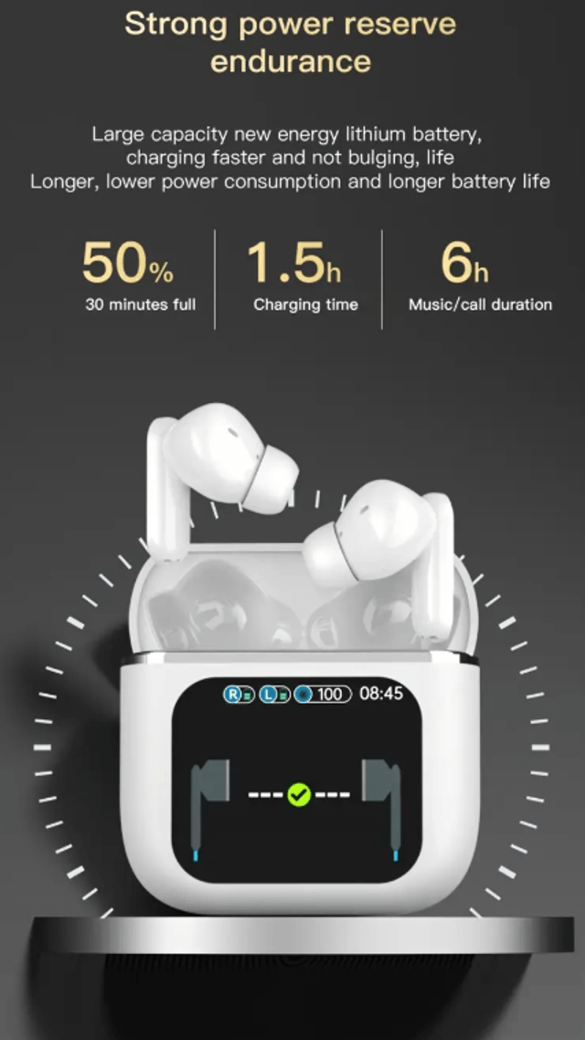 Écouteurs TWS à écran LED intelligent Écouteurs sans fil Bluetooth 5.4 avec affichage LED, casque de jeu, casque de sport, son HIFI