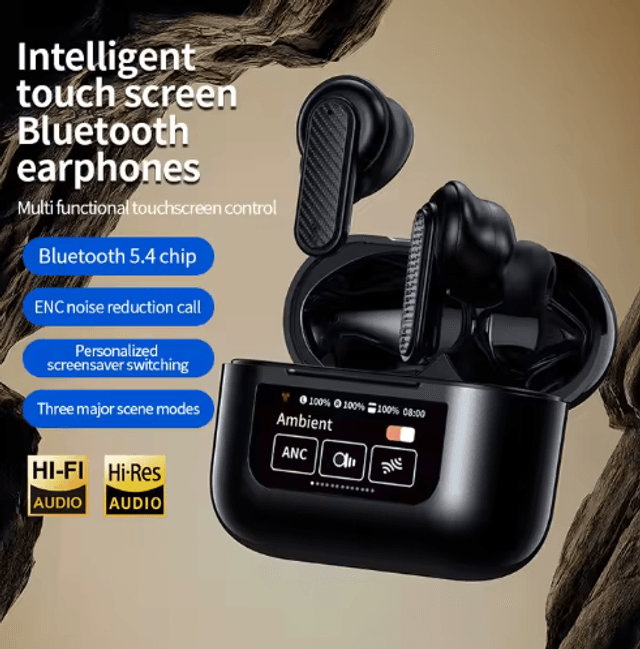 Écouteurs  ANC sans fil  avec suppression du bruit Bluetooth 5.4  ,écouteurs affichage LCD de l'appareil intelligent