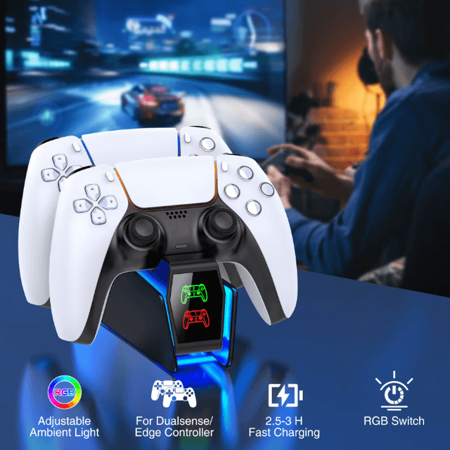Chargeur de contrôleur PS5 avec lumière RGB, station de charge à double support, accessoires de Station de charge pour PlayStation 5