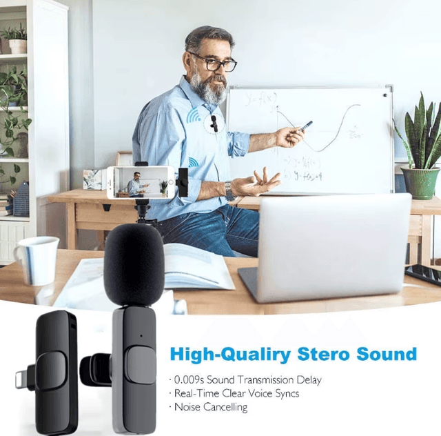 Microphones  Micro-cravate sans fil, 2 in 1 pour type C pour iOS , Portée audio de 20 mètres , avec Réduction du Bruit