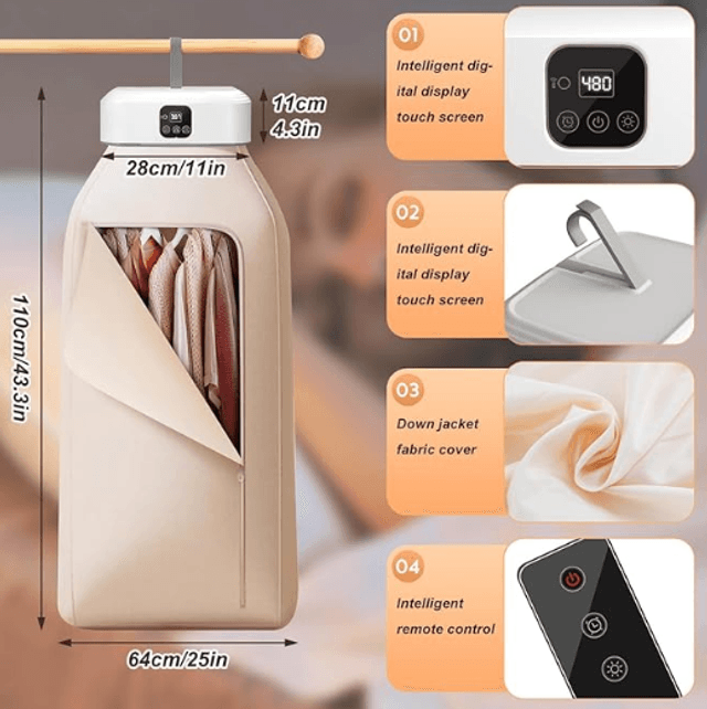 Sèche-linge portable intelligente , Multifonctionnelle ,Chauffage rapide Séchage des vêtements Silencieux et à faible consommation d’énergie