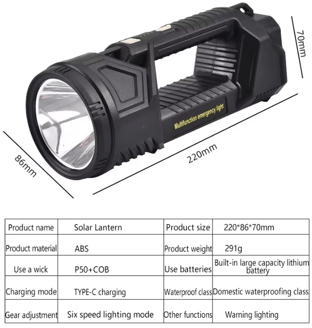 Projecteur ultra puissant grande capacité batterie au Lithium lampe Rechargeable avec  batterie externe, lampe rechargeables solaire