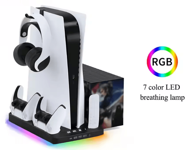 Station de Charge de Refroidissement PS5 avec lumières LED et Ventilateurs, Support de Charge Rapide avec Double contrôleur de Charge pour PS5 UHD