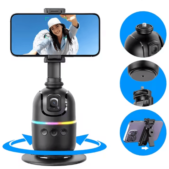 Trépied de suivi automatique du visage/du corps, aucune application nécessaire, support de téléphone rotatif à 360 °